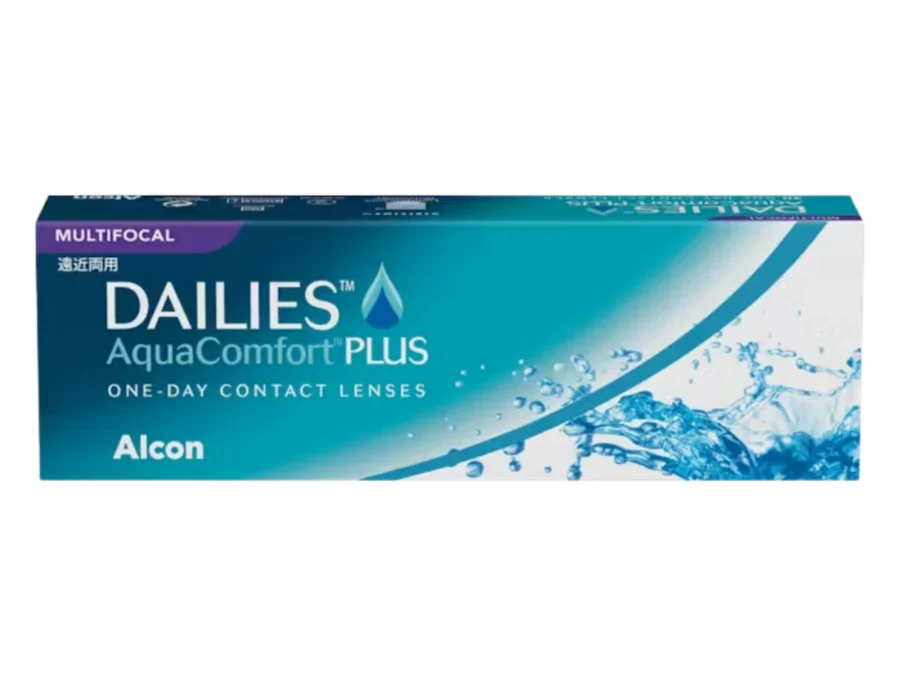Packaging image of multifocal daily lenses designed for clear near-to-far vision.DAILIES AquaComfort Plus® Multifocal